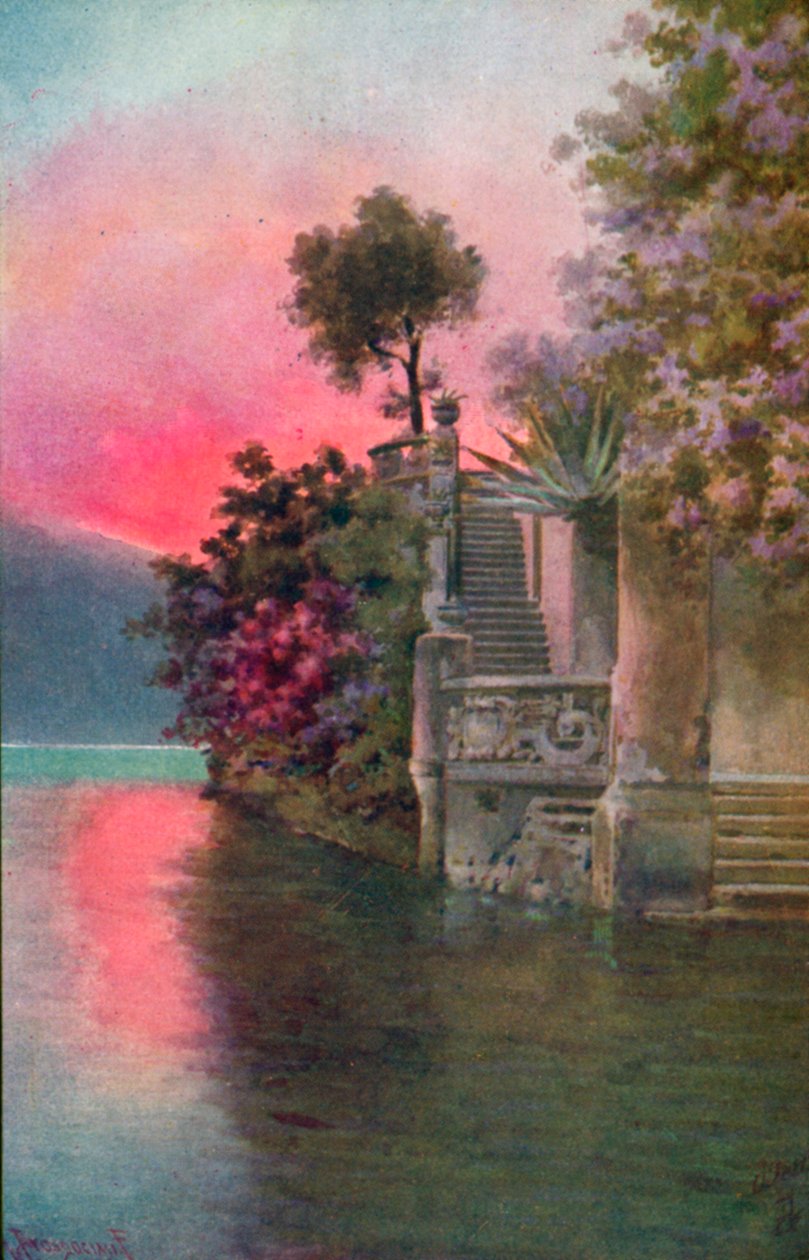 Bellagio, Comosjön, Italien (färglitografi) av Italian School