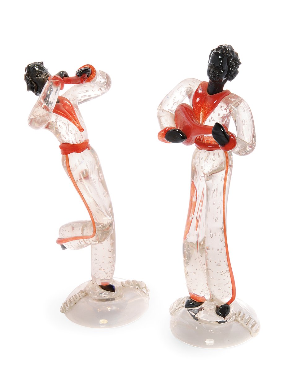 Blackamoor Minstrel Figurer, ca 1938 (glas) av Italian School