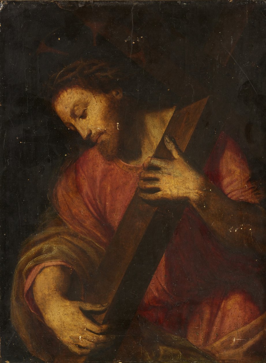 Kristus bär korset (olja på panel) av Italian School