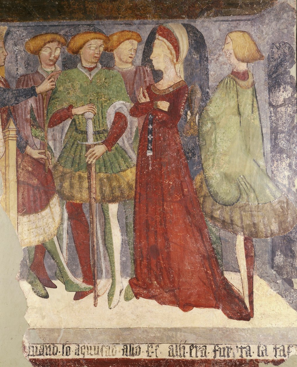 Court Scene, fragment av fresk av Italian School