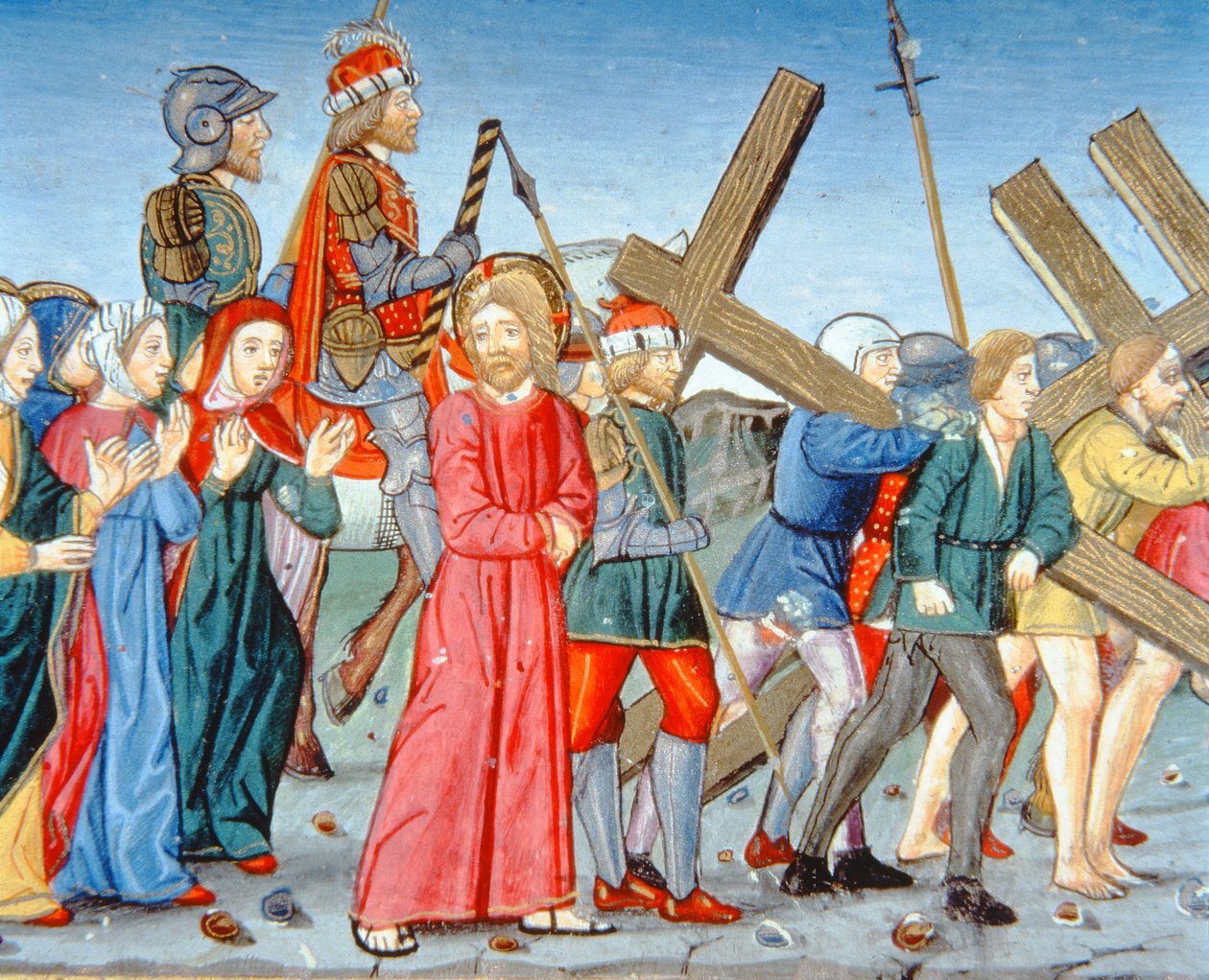 Fol.116v Kristus leds till Golgata (vellum) av Italian School