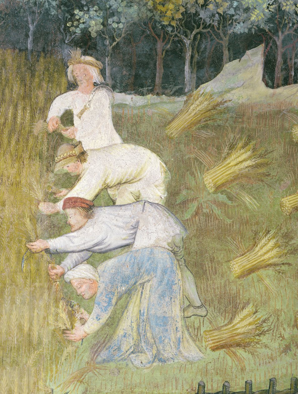 Skörda vete, detalj (fresk) av Italian School