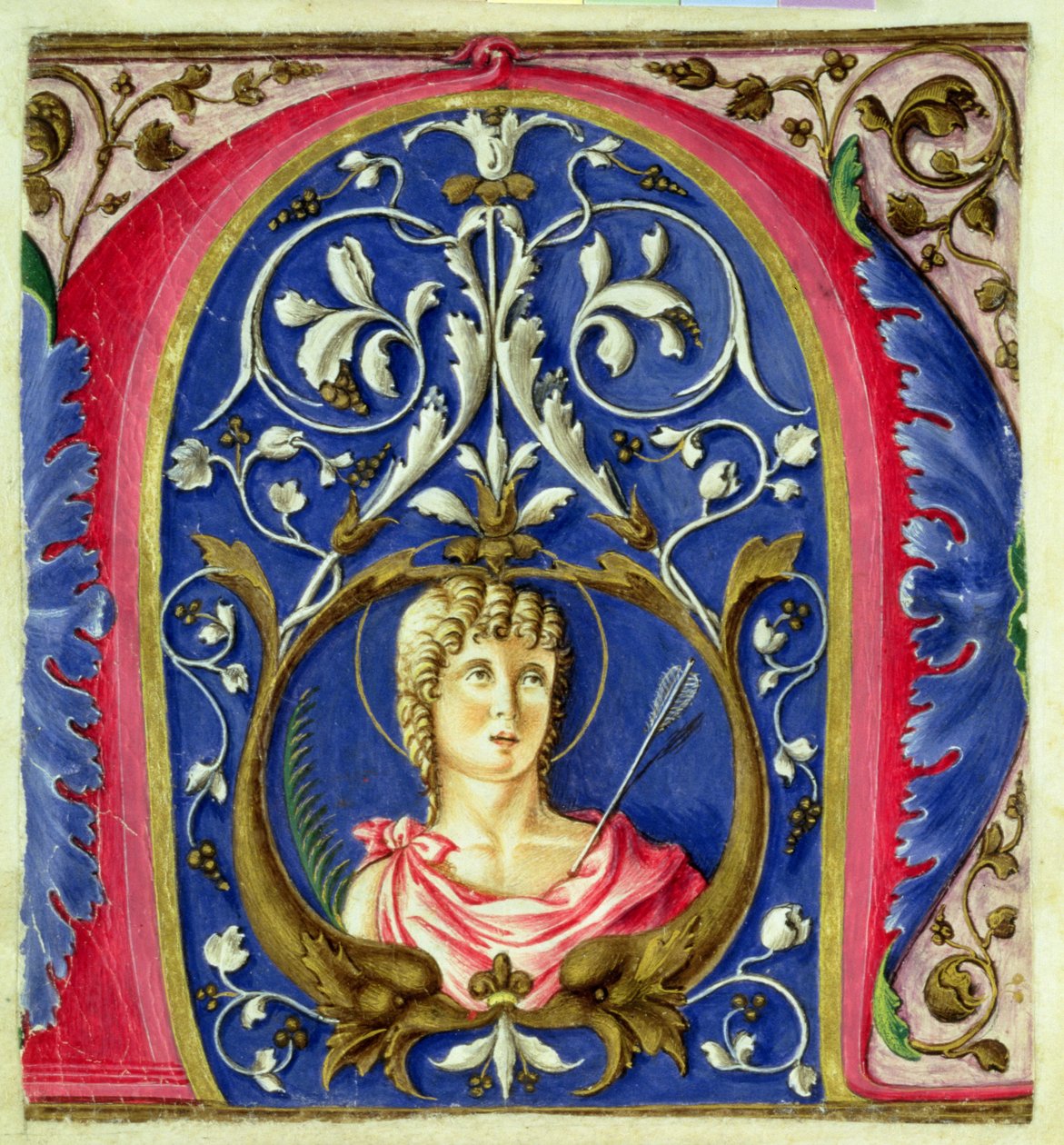 Historikert initial N föreställande St. Sebastian av Italian School