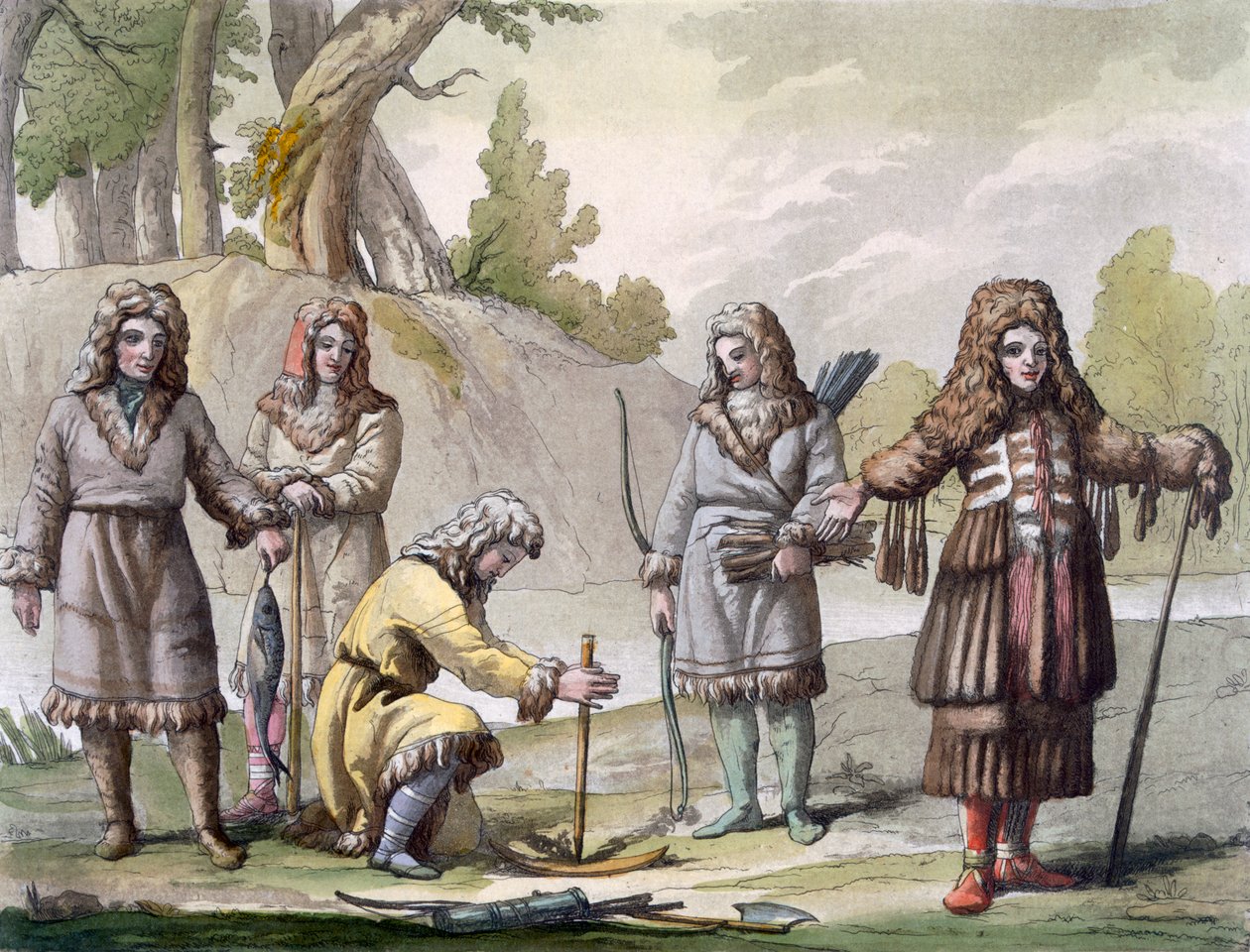 Män från Kamchatka, avlägsna östra Ryssland, ca 1820-30-talet av Italian School