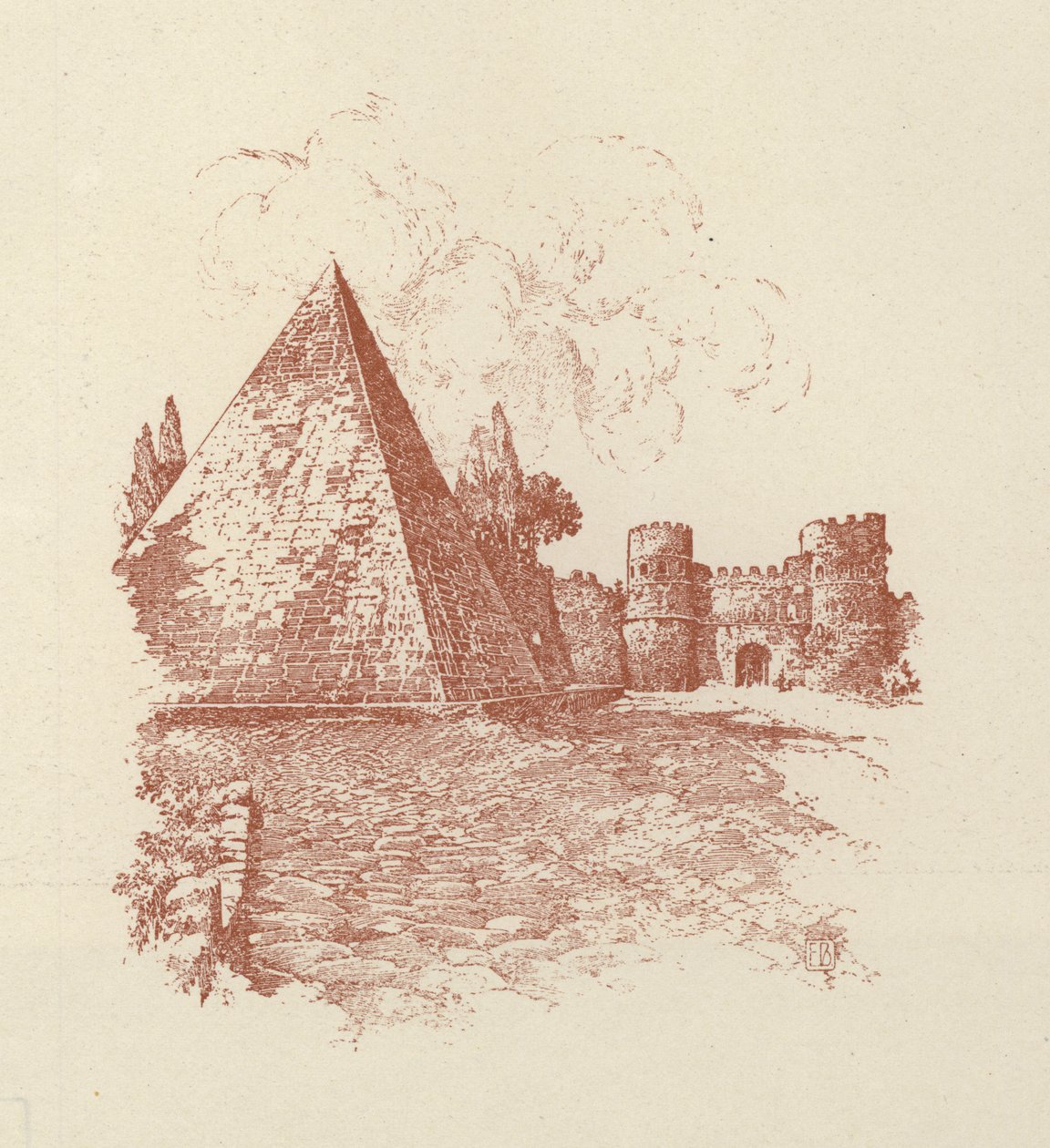 Rom, Caius Cestius pyramid (litografi) av Italian School