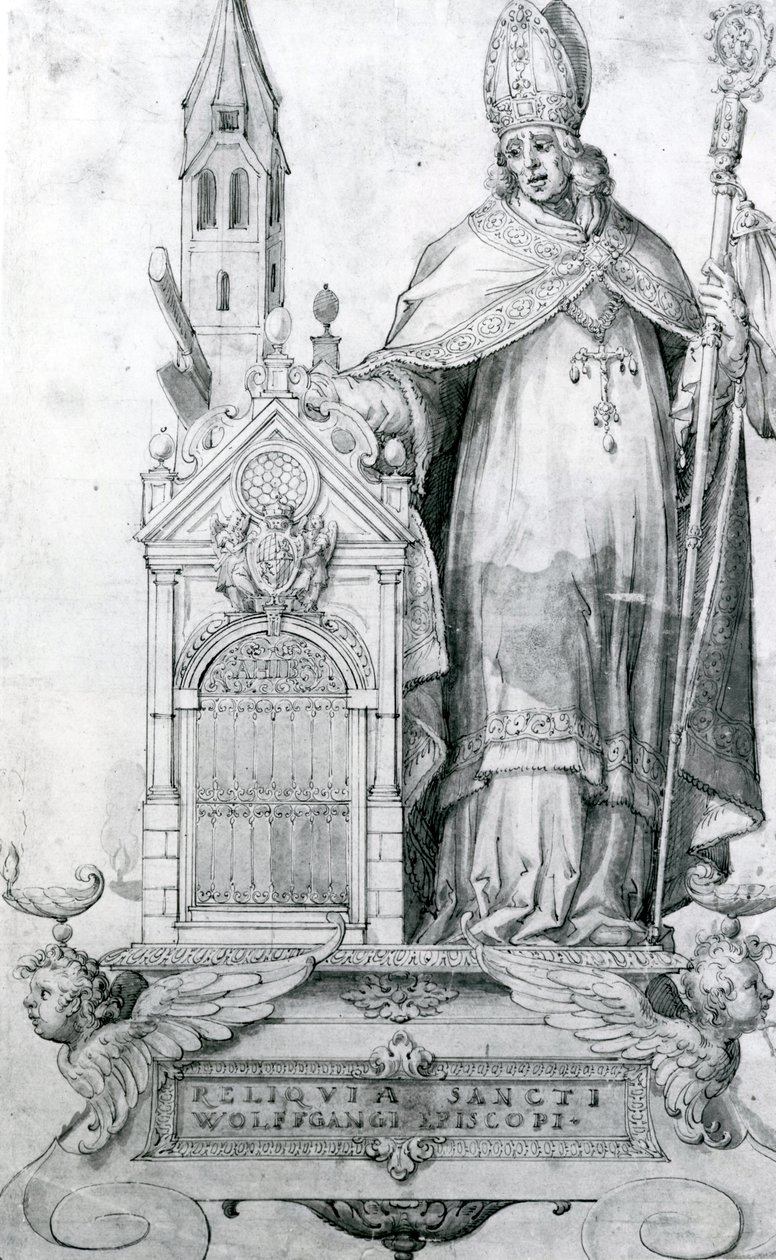 Sankt Wolfgang av Regensburg (ca 934-994) (gravyr) av Italian School