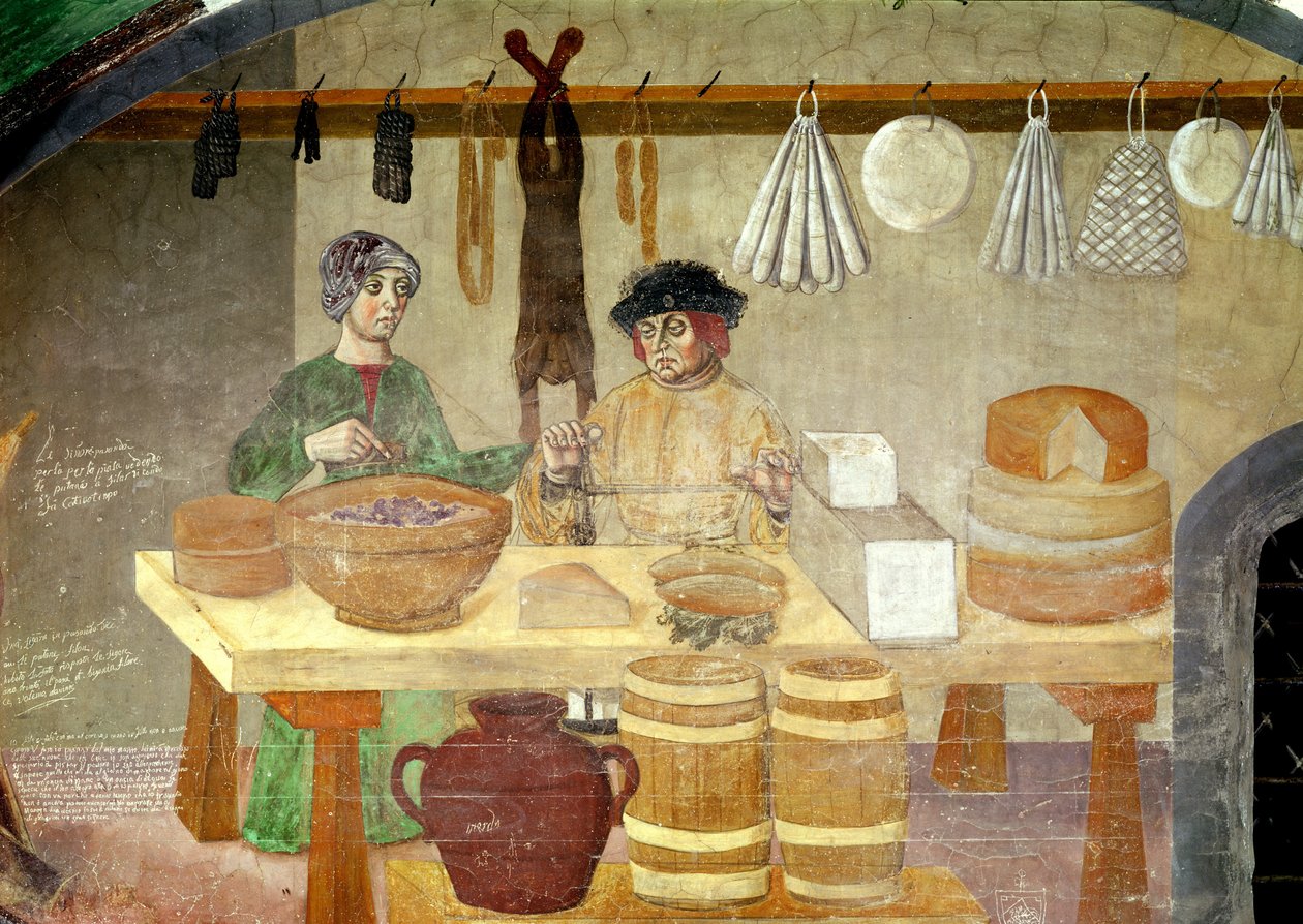 Korv- och ostförsäljare (fresk) av Italian School