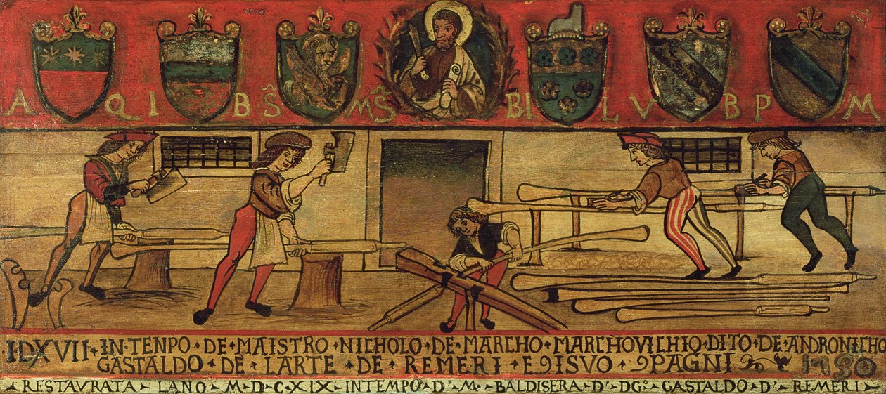 The Oar Makers (panel) av Italian School