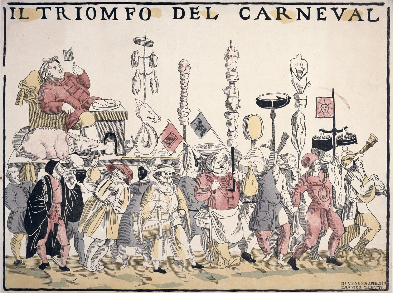 Karnevalens triumf (färggravyr) av Italian School