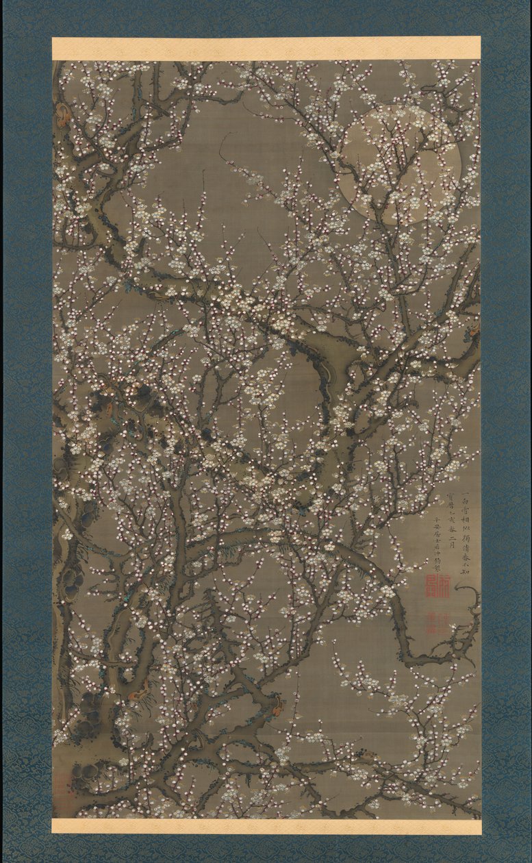 Vita plommonblomningar och måne, 1755. av Ito Jakuchu