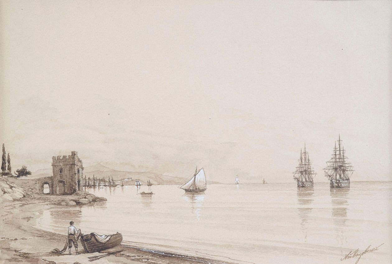 Utsikt över en vik med många segelfartyg (Feodosia?) av Ivan Konstantinovich Aivazovsky
