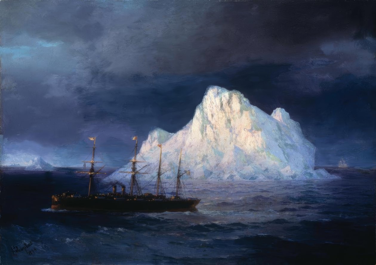 I.K. Aiwasowski, Damfschiff bei Eisberg / Målning, 1894 av Ivan Konstantinovich Aivazovsky