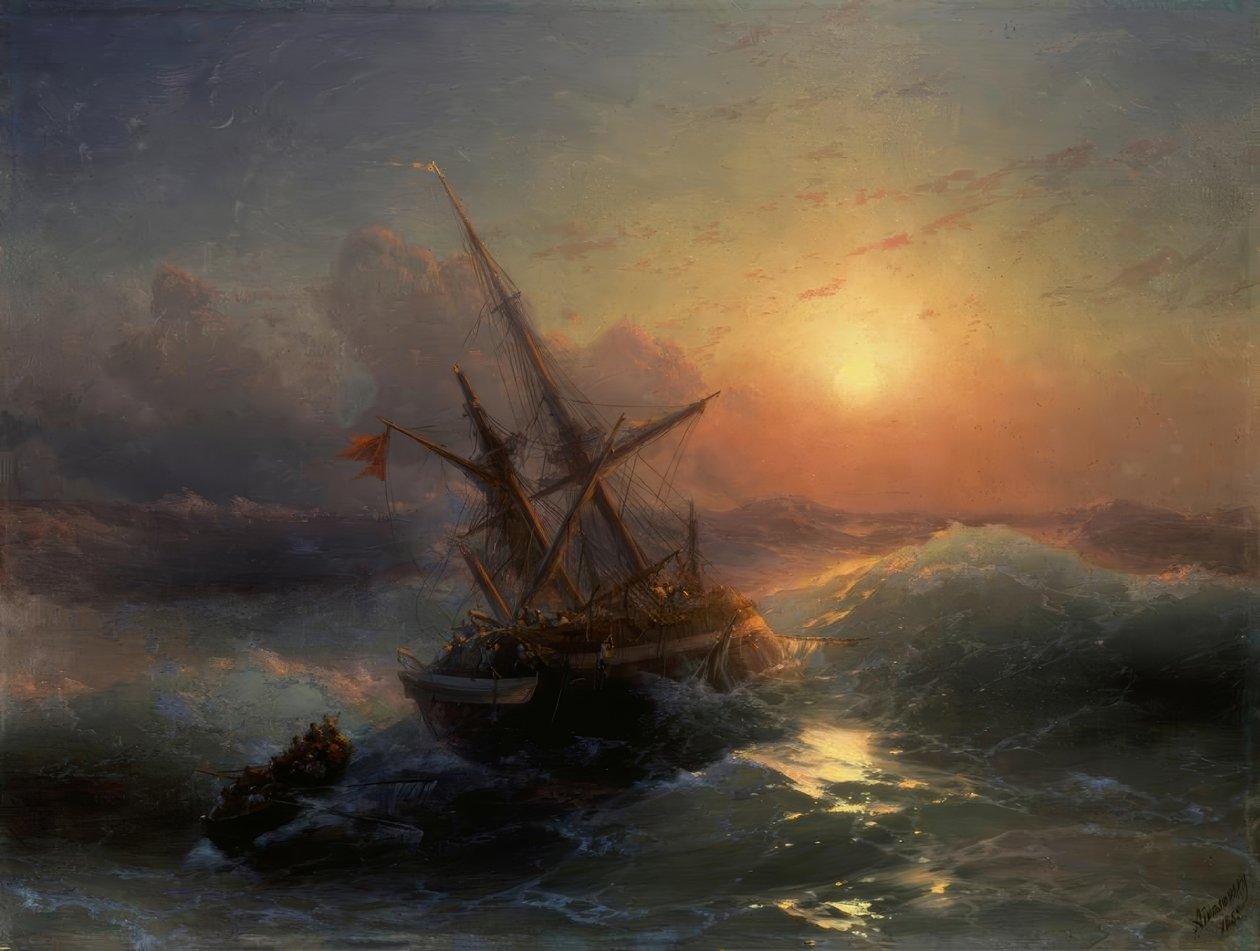 I.K.Aivazovsky, Skeppsbrottet / målning, 1888 av Ivan Konstantinovich Aivazovsky