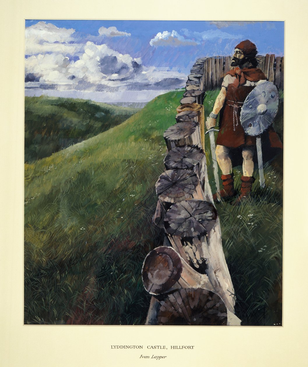 Liddington Castle bergsfort (färglitografi) av Ivan Lapper