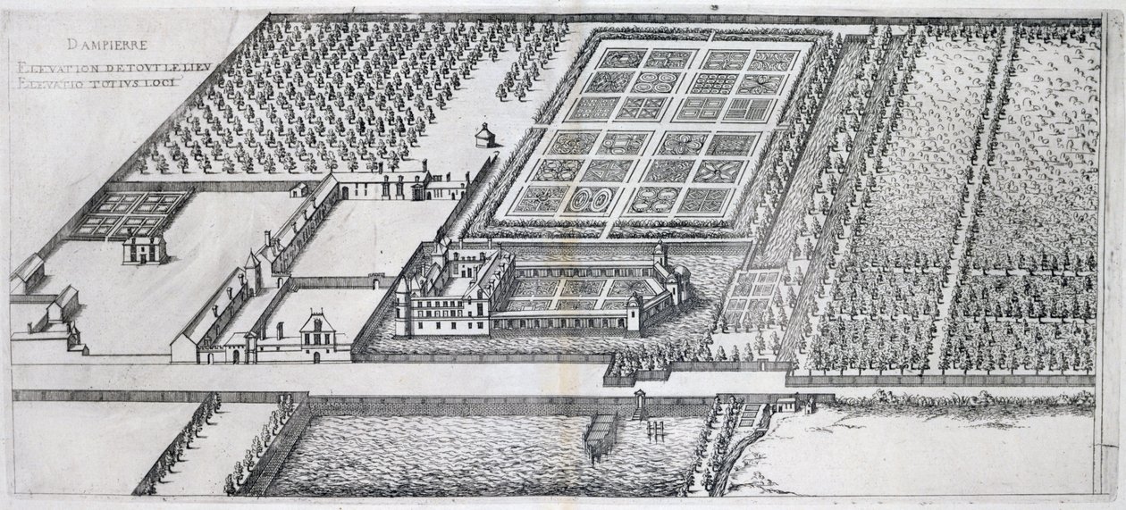 Chateau de Dampierre, vy över gården, från "Les Plus Belles Bastiments de France", publicerat på 1570-talet. av J. Androuet Ducerceau