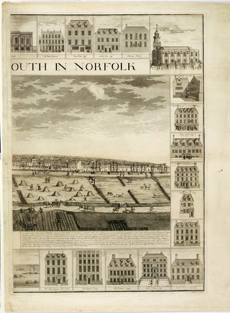 Västra utsikten över staden Great Yarmouth i Norfolk, graverad av John Harris (fl.1686-1740) (se även 241066,241067) av J. Corbridge