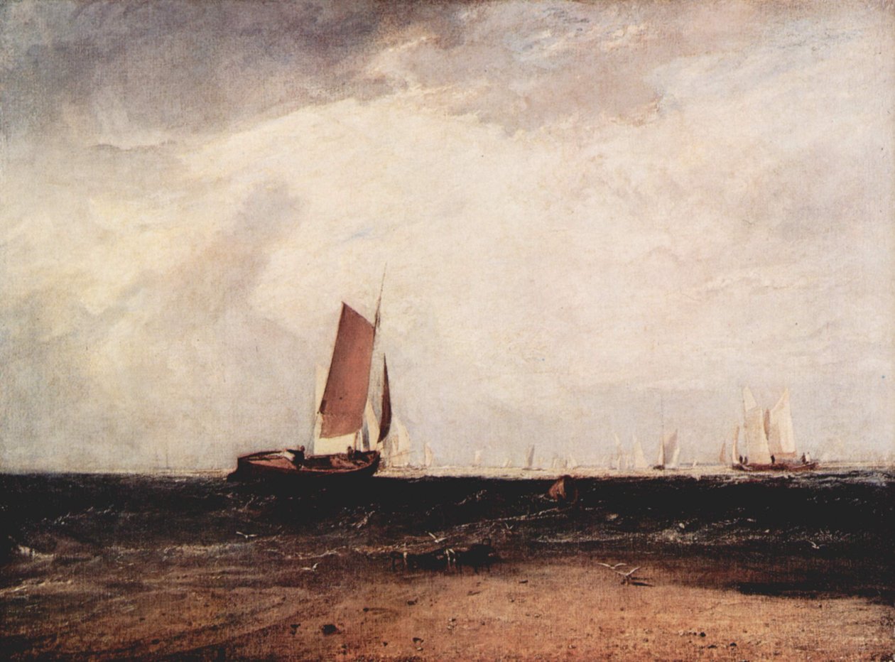 Fiske på Blythe Sand, översvämningen sätter en av Joseph Mallord William Turner