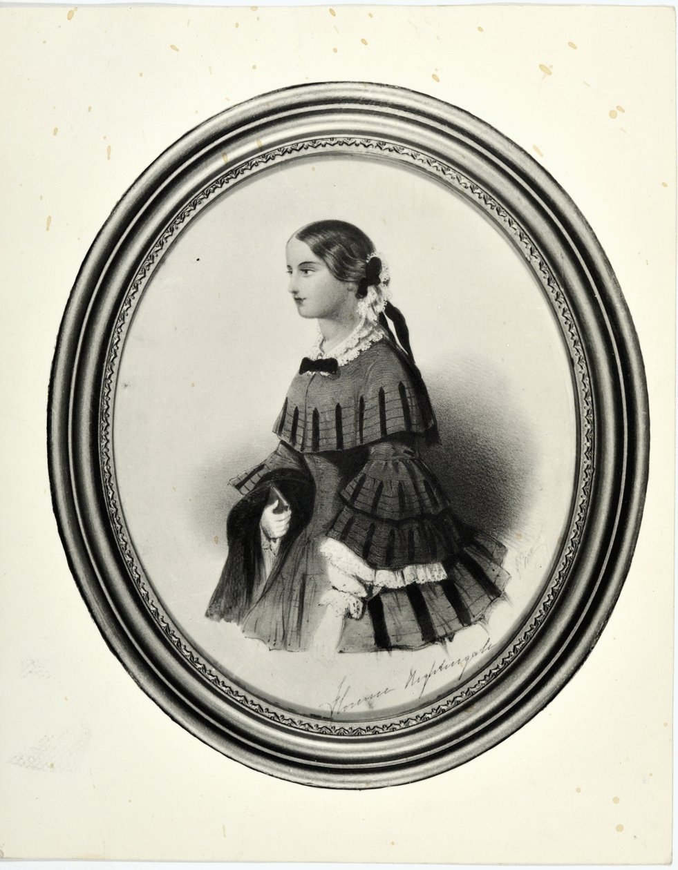 Porträtt av Florence Nightingale, ca 1840 (miniatyr) (bw-foto) av J. Rawlins