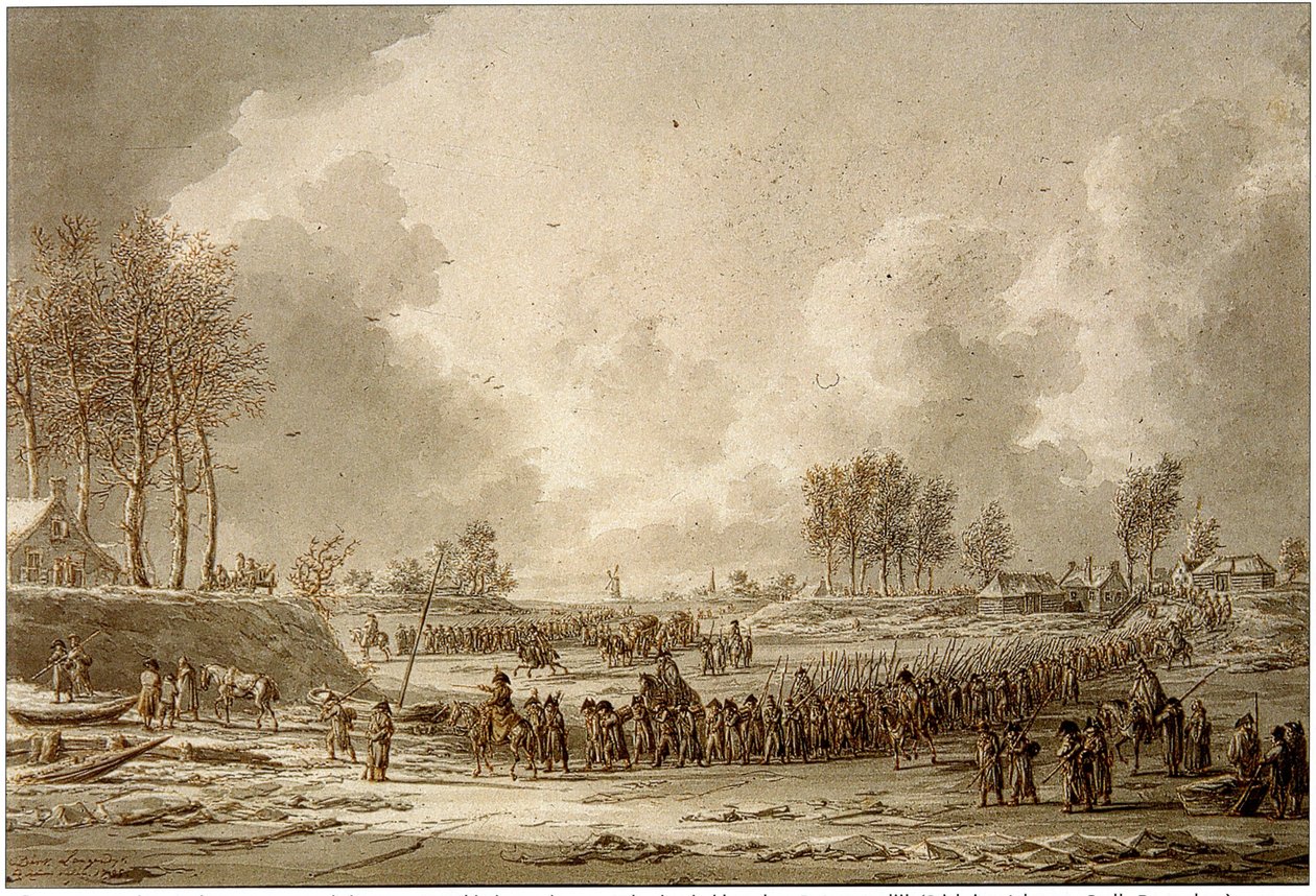 Den franska armén korsar den frysta Waal, 1795 av J.A. Langendijk