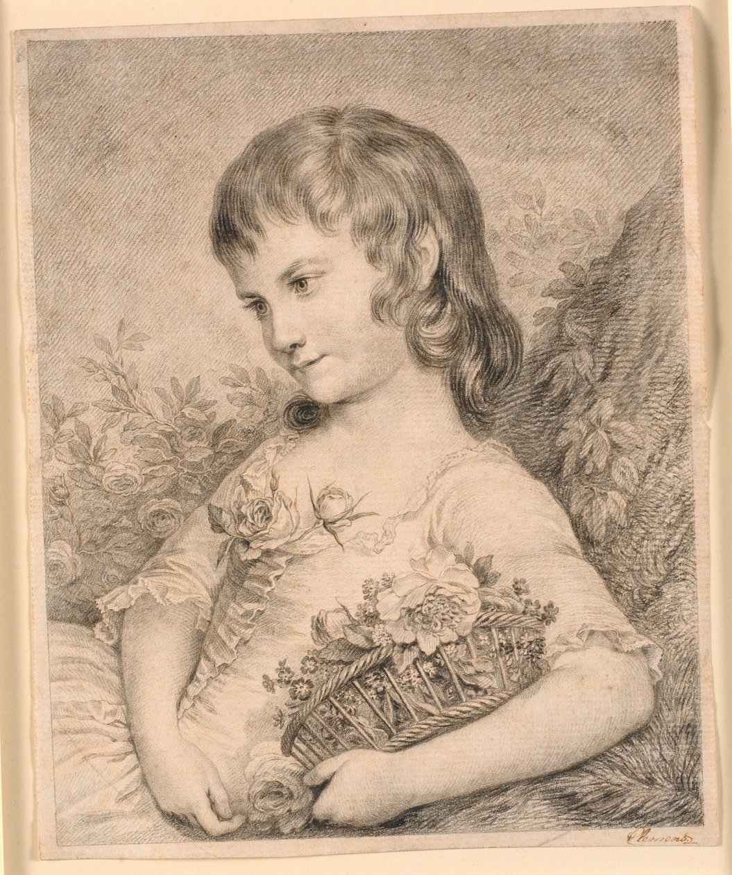 Liten flicka med en korg med blommor (Octavie Diodati) av J.F. Clemens