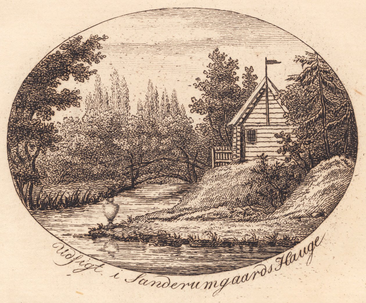 Vinjetten. Utsikt i Sanderumgaards Hauge av J.F. Clemens