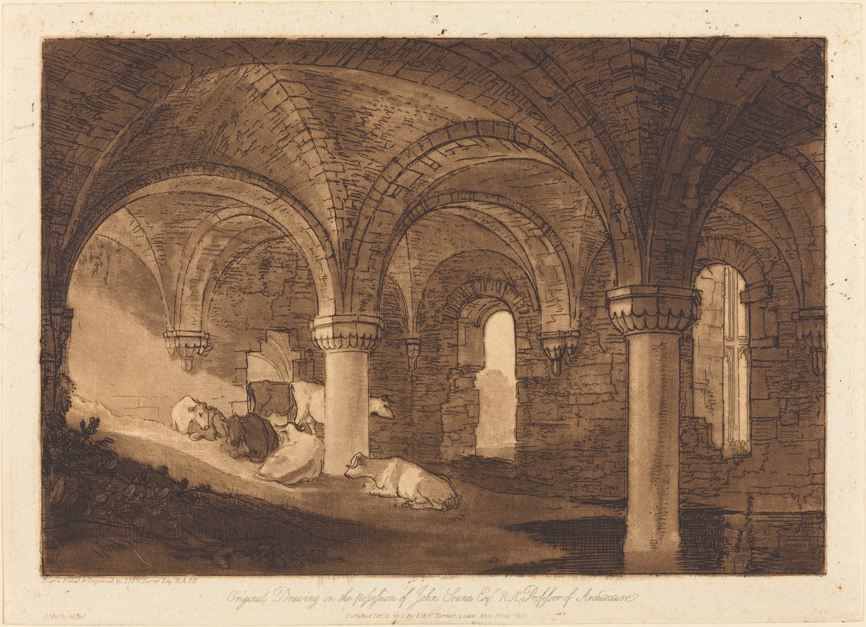 Crypt of Kirkstall Abbey, publicerad 1812. av Joseph Mallord William Turner