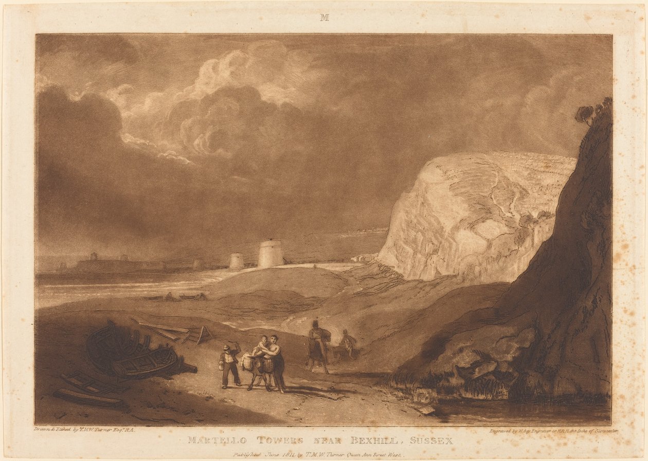 Martello Towers nära Bexhill, Sussex, publicerad 1811. av Joseph Mallord William Turner