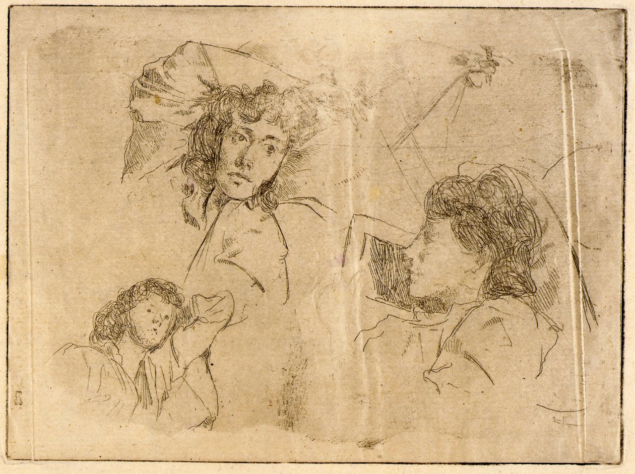 Tre huvuden--Sketcher av J. Alden Weir