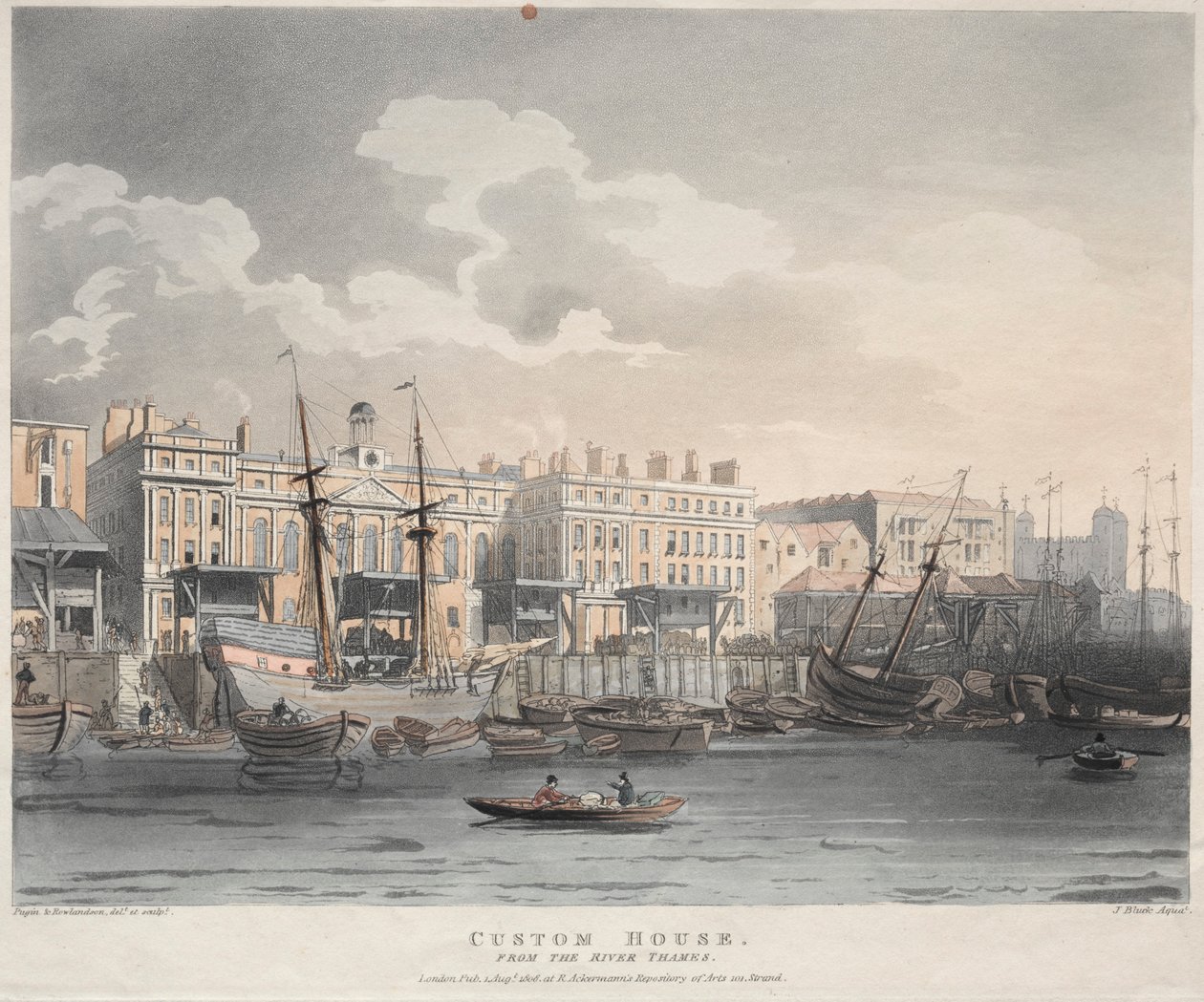 Tullhuset, från Themsen, 1808. av J. Bluck