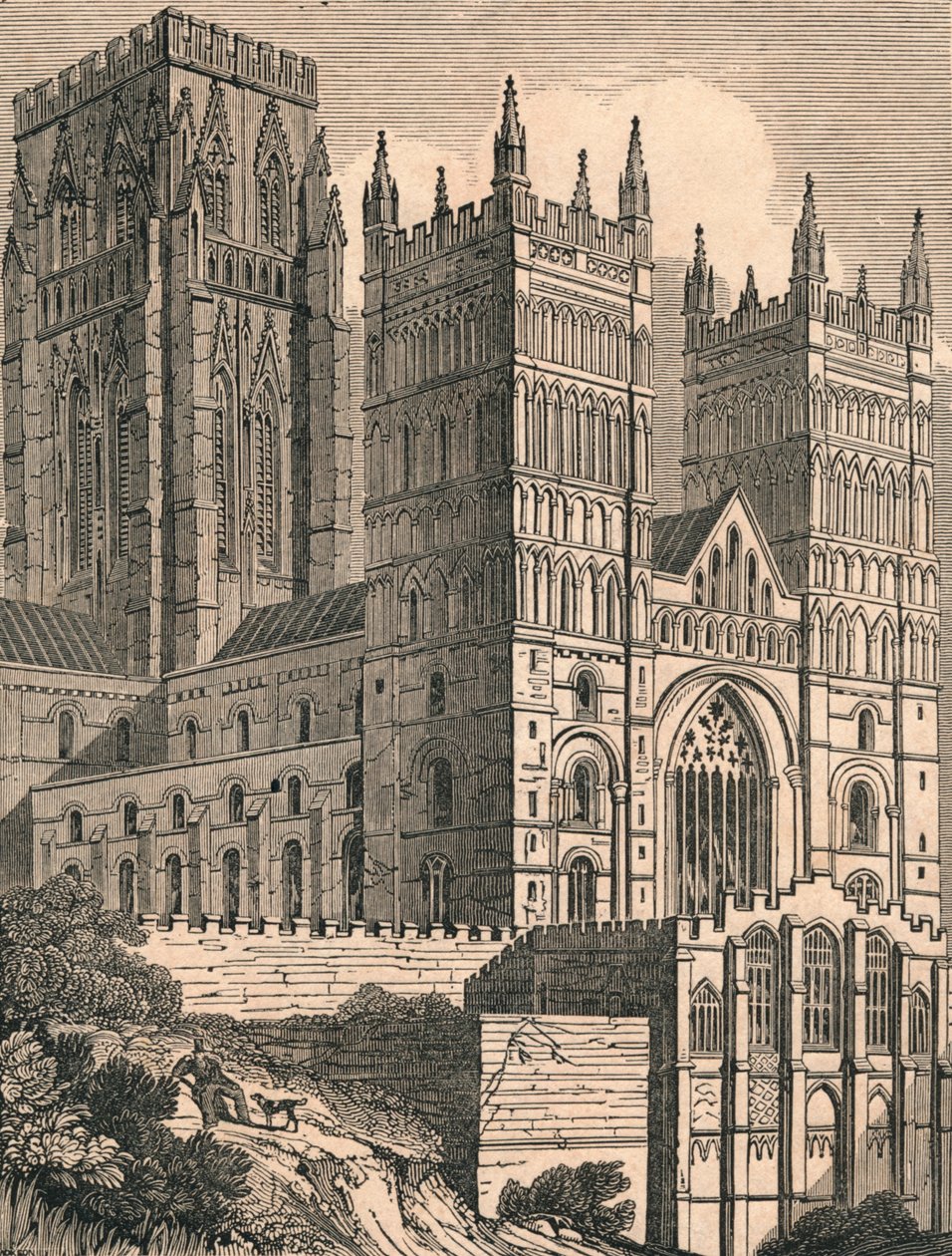 North-West View of Durham Cathedral, c1843. av J. Jackson