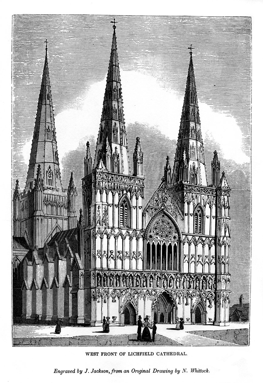 Västra fronten av Lichfield Cathedral, 1843 av J. Jackson