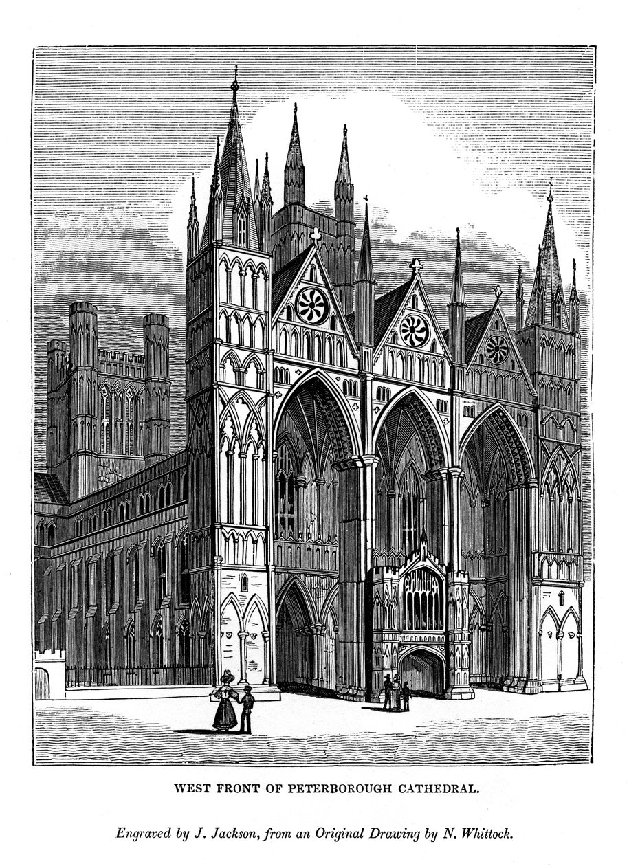Västra fronten av Peterborough Cathedral, 1843 av J. Jackson