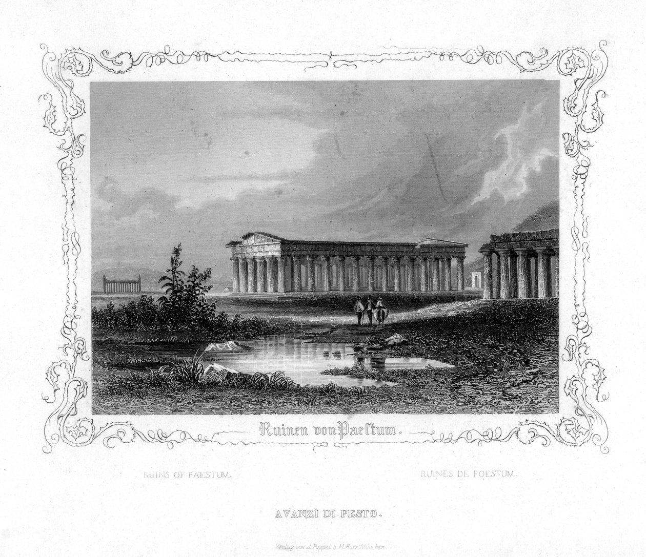 Ruinerna av Paestum, Italien, 1800-talet av J. Poppel
