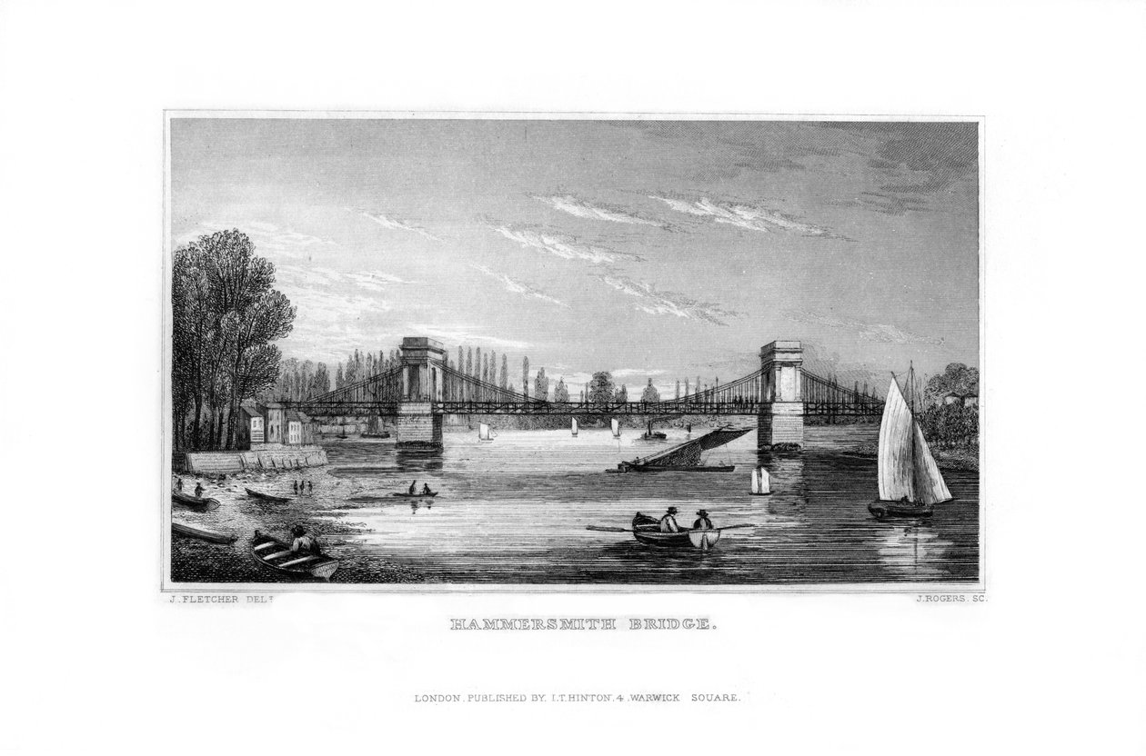 Hammersmith Bridge, Hammersmith, London, 1829. av J. Rogers