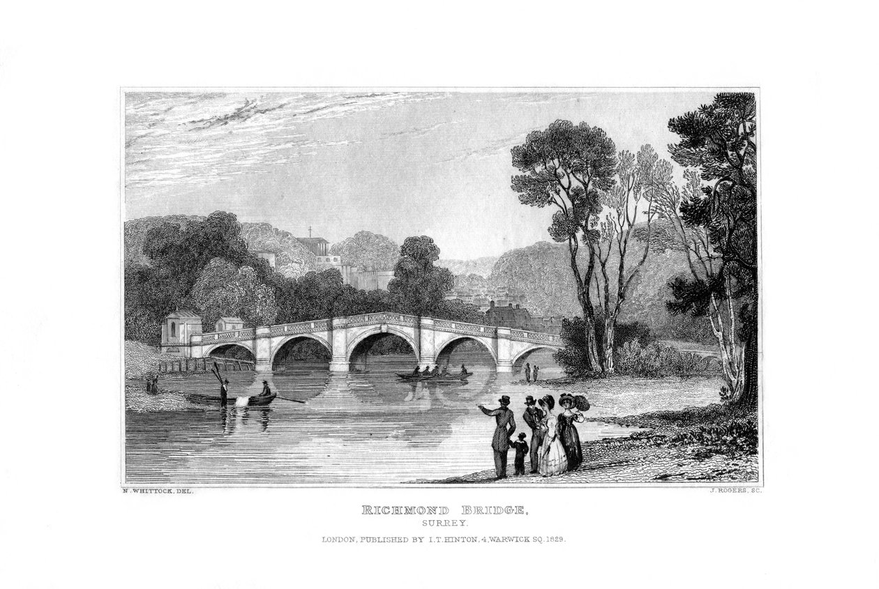 Richmond Bridge, London, 1829. av J. Rogers