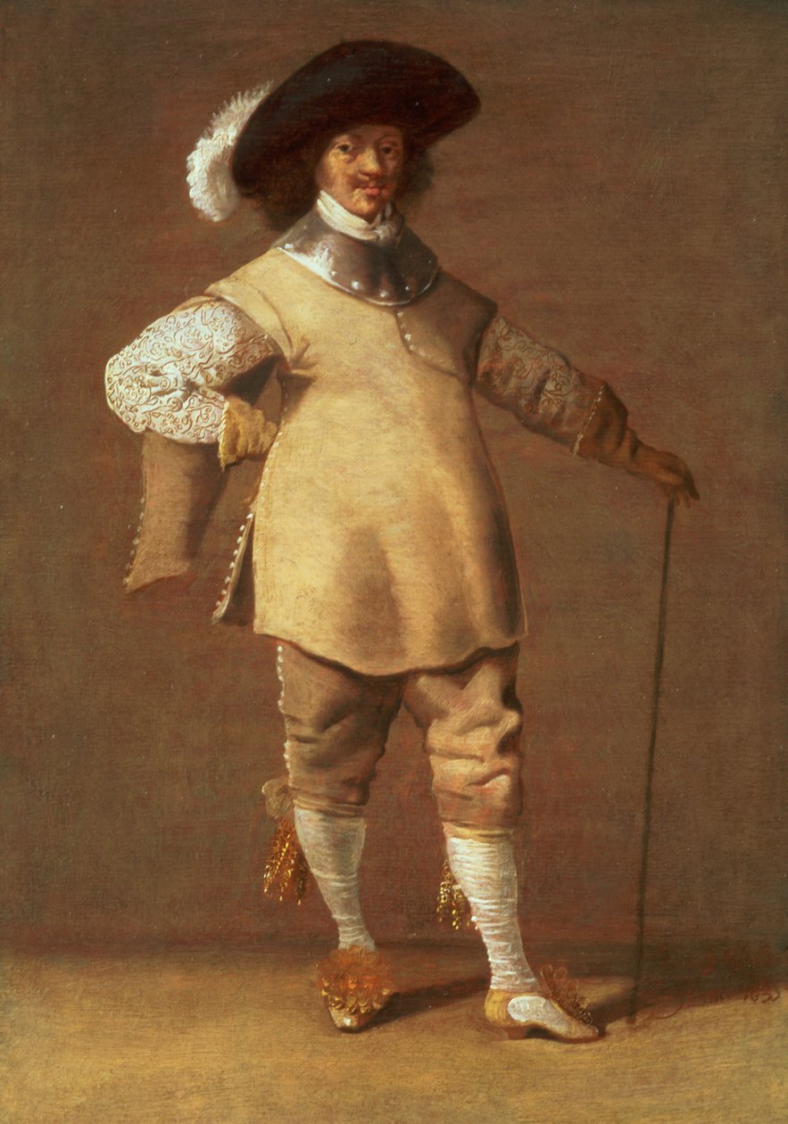 En kavaljer stående i ett interiör, 1635 av Jacob Fransz van der Merck