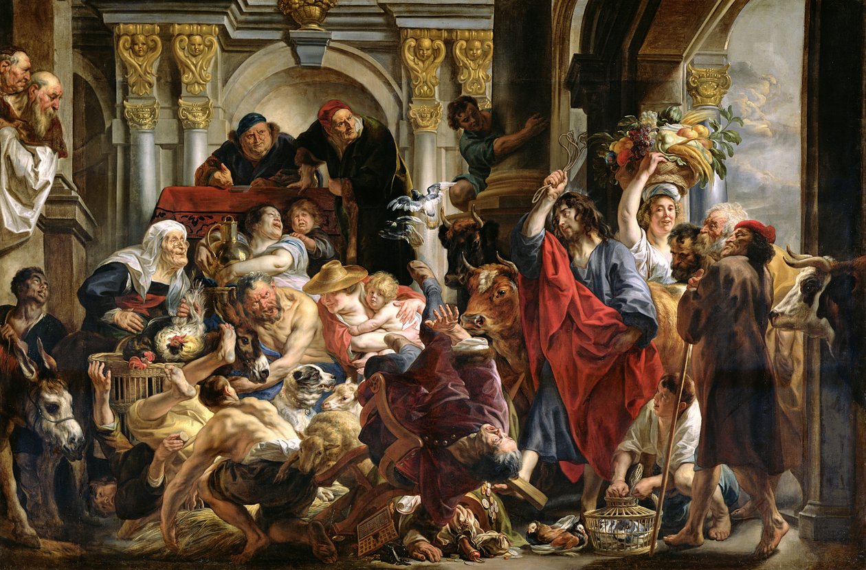 Kristus driver köpmännen från templet av Jacob Jordaens