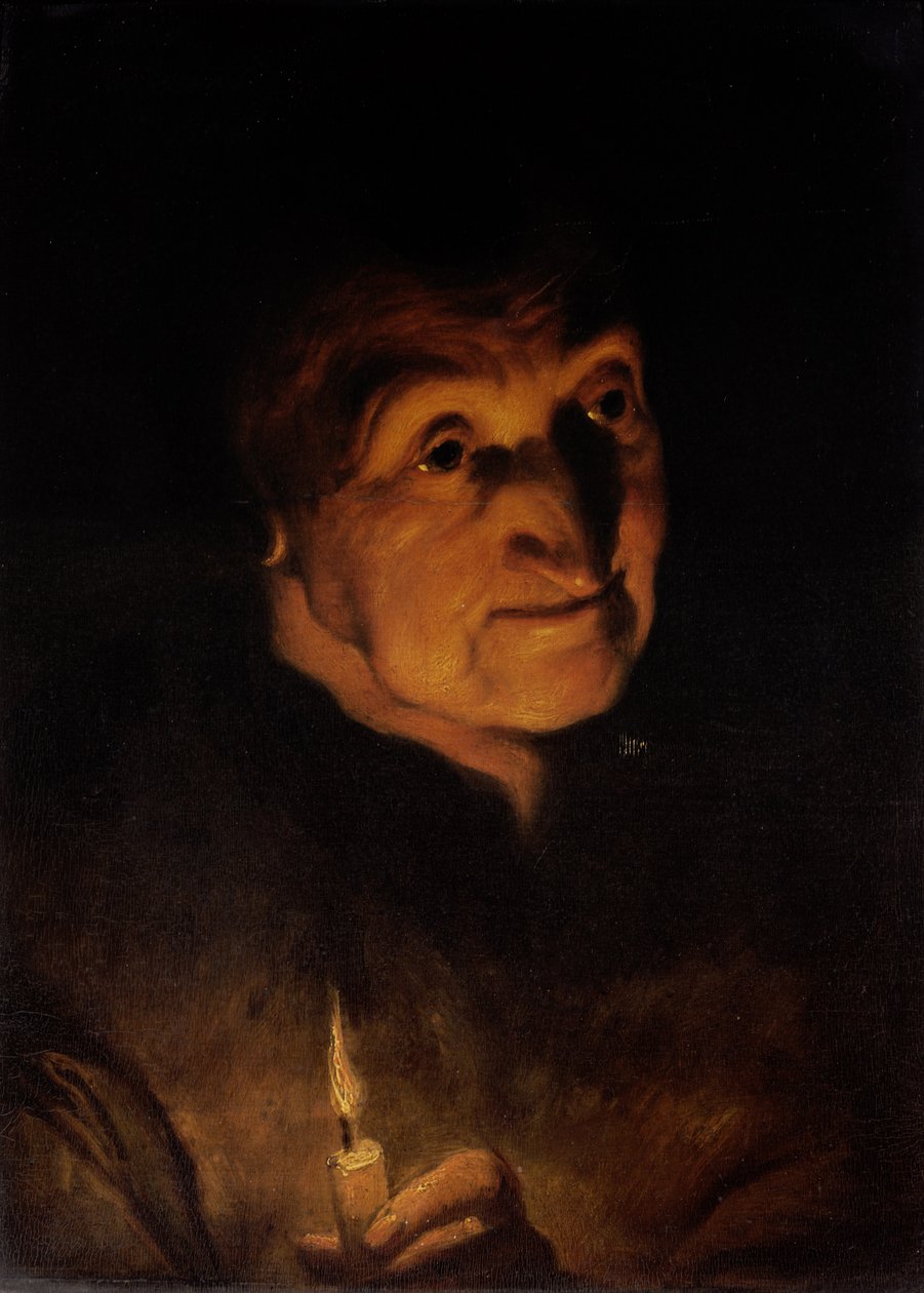 Studie av en gammal kvinna med ett ljus i handen av Jacob Jordaens