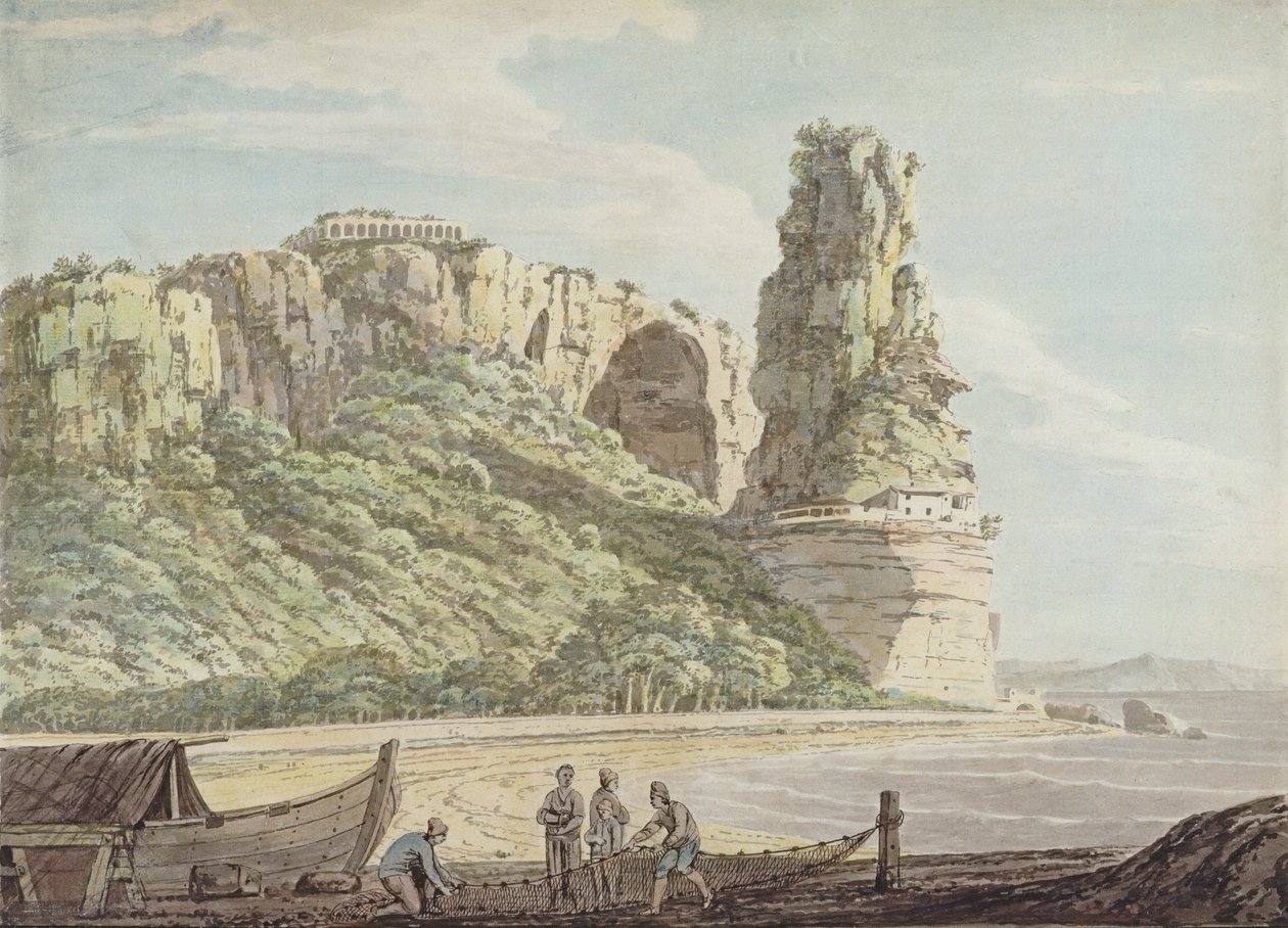 A View at Terracina, 1778 (wc, penna och bläck över penna på papper) av Jacob More