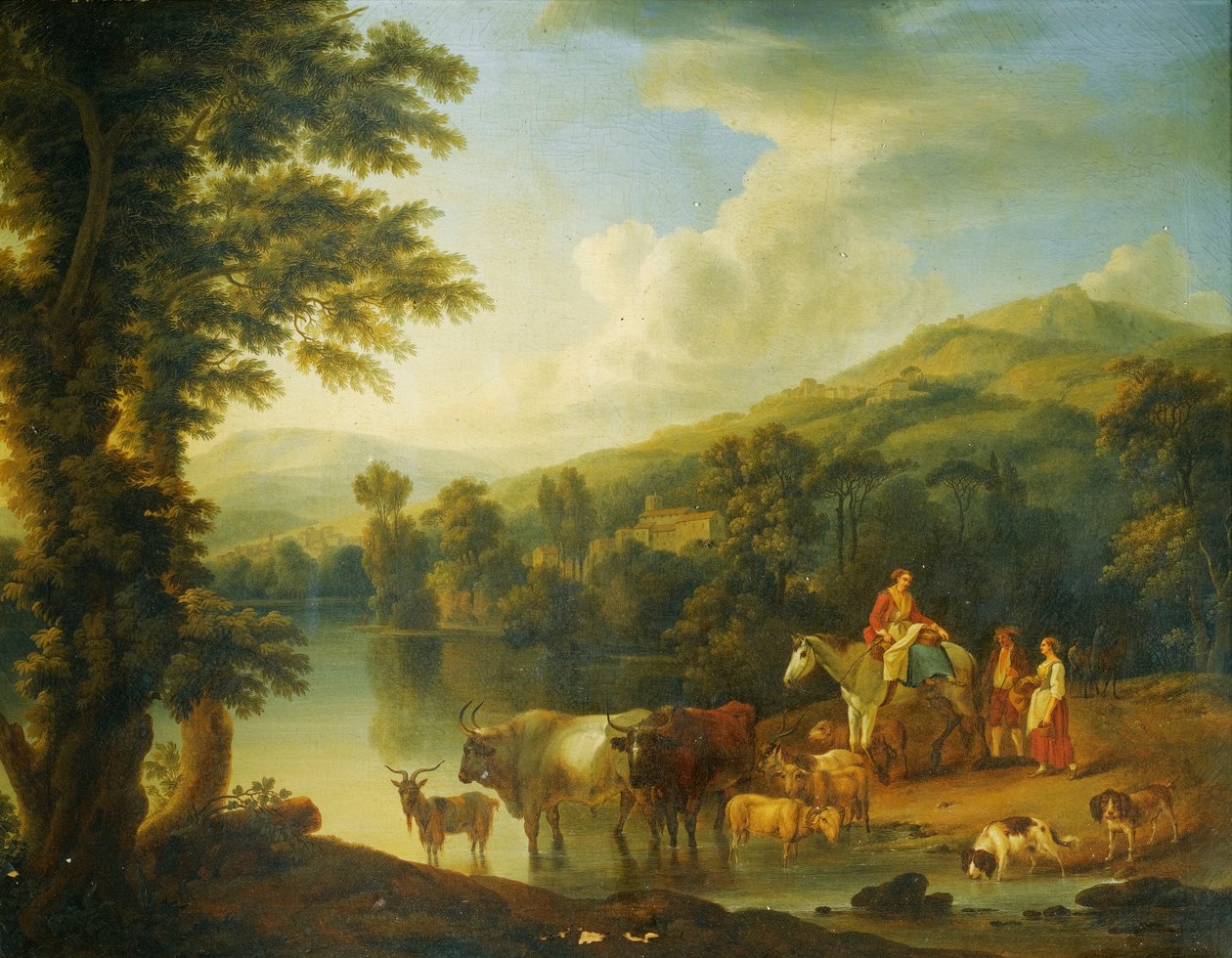 Flodlandskap med en ryttare av Jacob Philipp Hackert