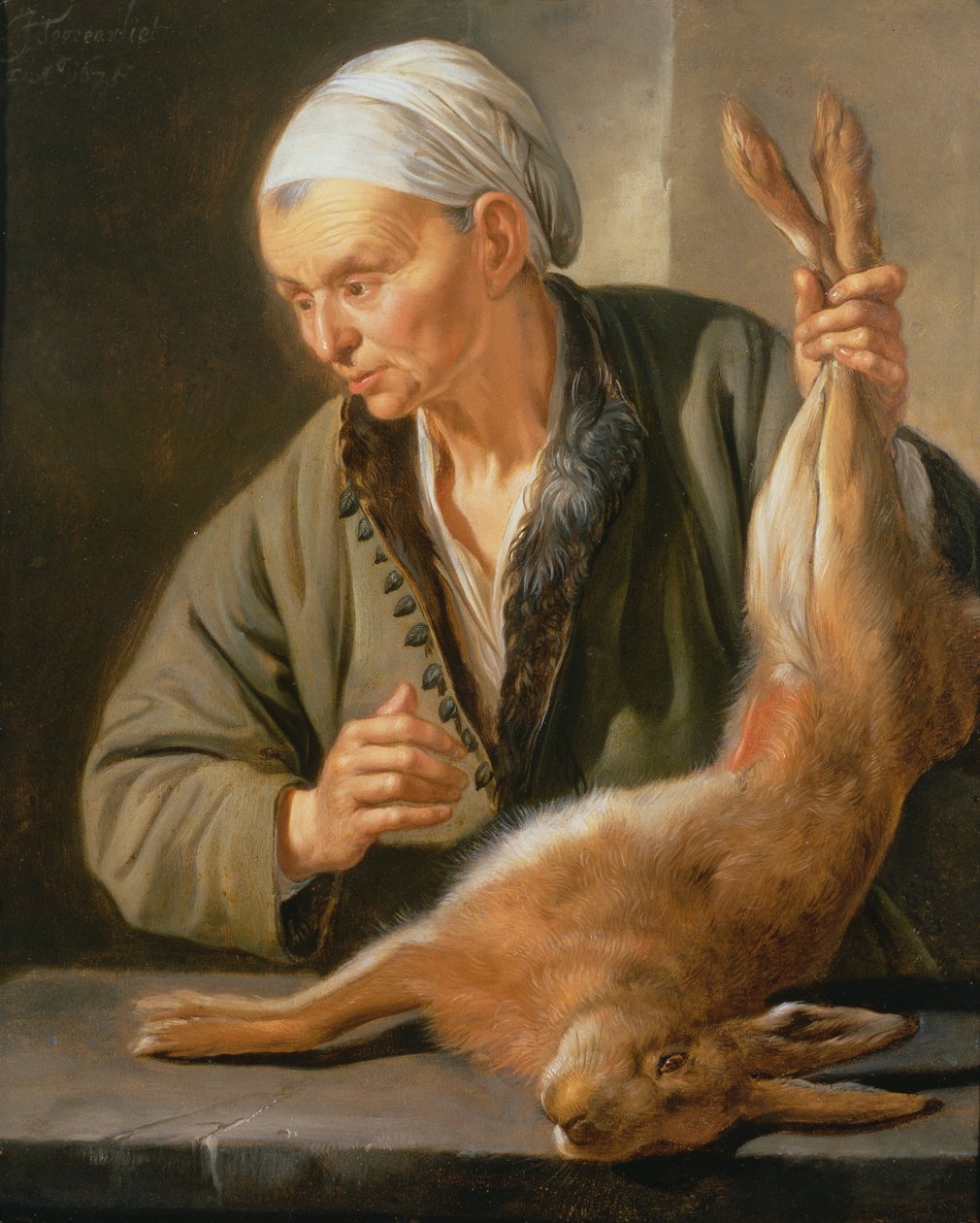 Kvinna med en död hare, 1675 av Jacob Toorenvliet