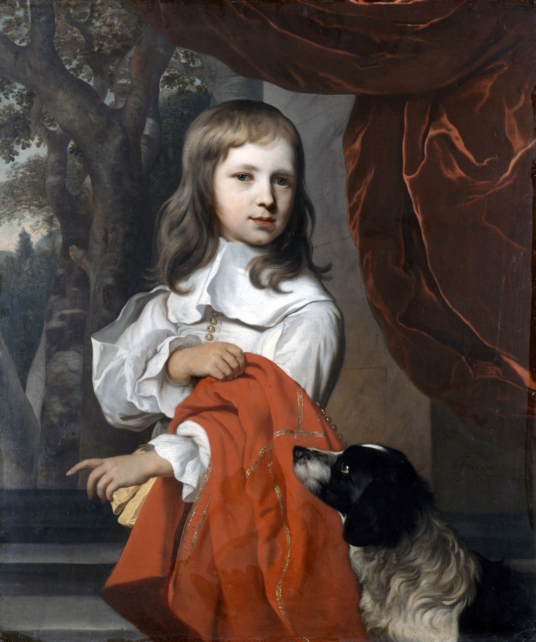 Porträtt av en ung pojke med hund, 1658 av Jacob or Jacques van Loo