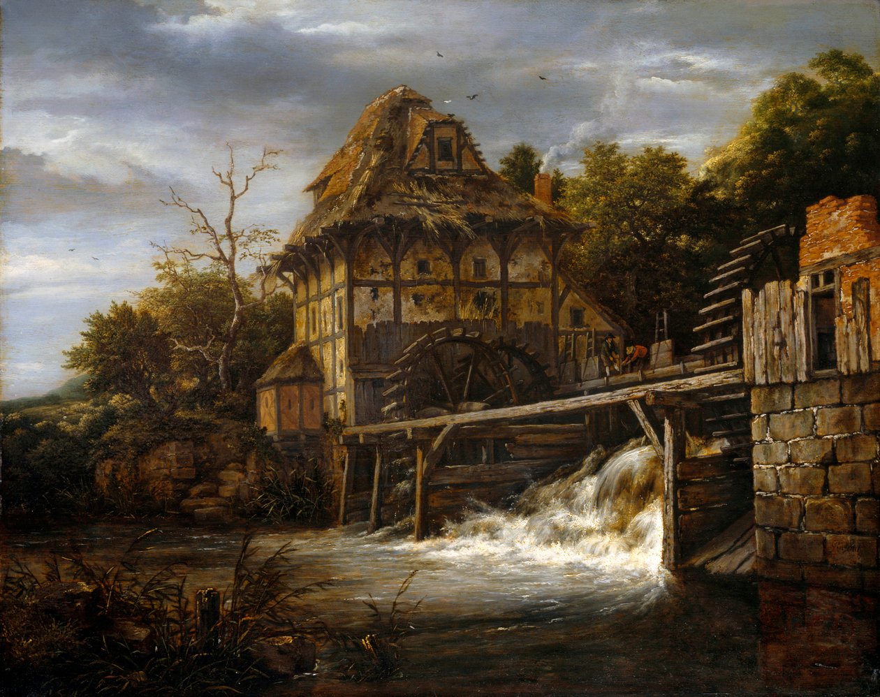 Two Undershot Watermills with Men Opening a Sluice av Jacob van Ruisdael