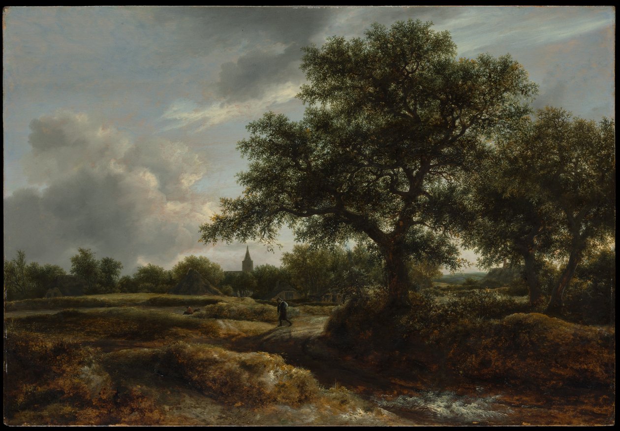 Landskap med en by i fjärran av Jacob van Ruisdael