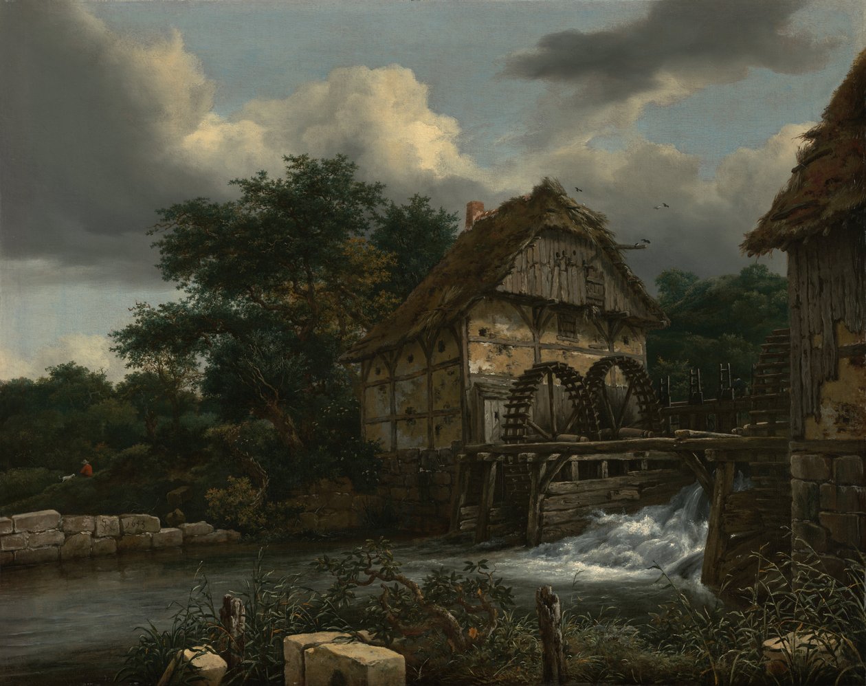 Två vattenkvarnar och en öppen sluss av Jacob van Ruisdael