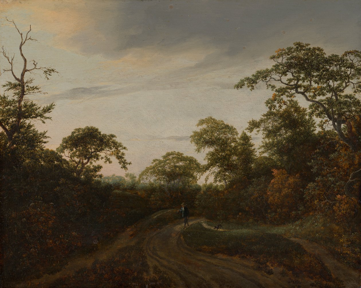 Weg in een boslandschap bij schemering av Jacob van Ruisdael