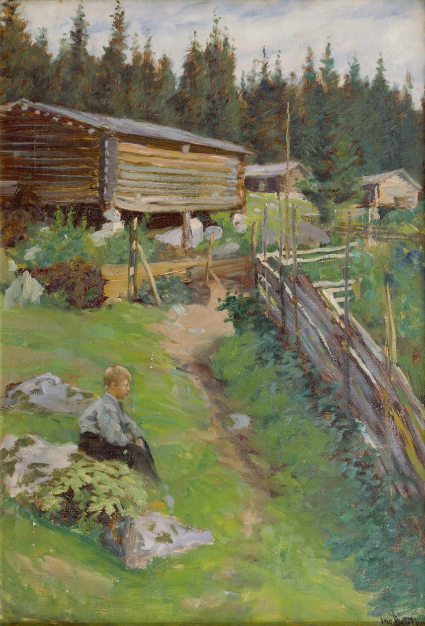 Ung pojke på sommarhagen (målning) av Jacob Bratland