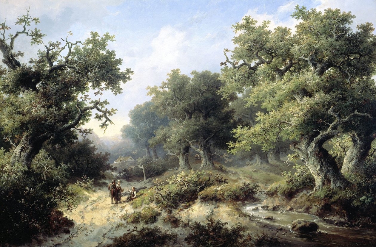 Skogslandskap med resenärer av Jacob Cremer