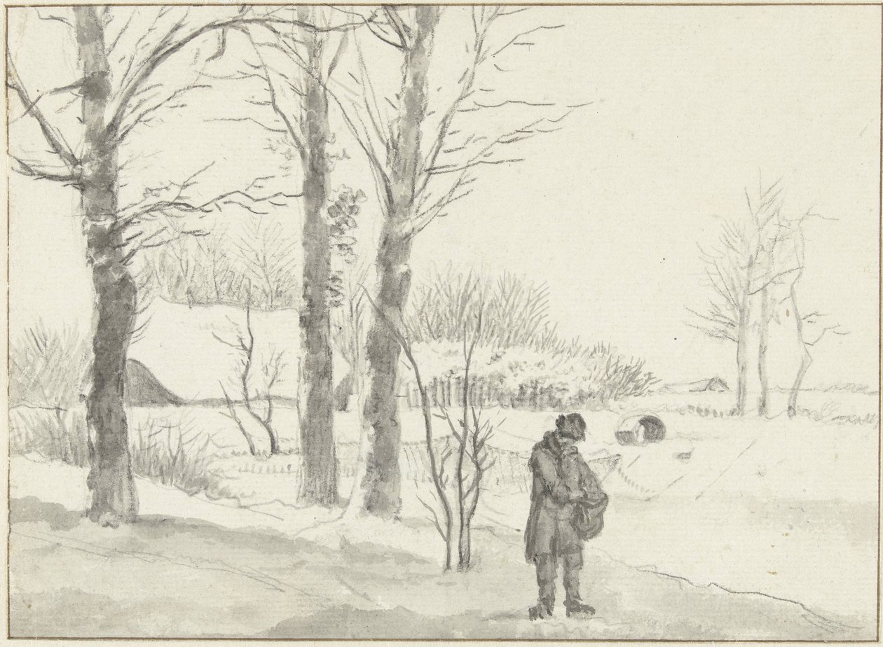 Snölandskap med stående man av Jacob Ernst Marcus