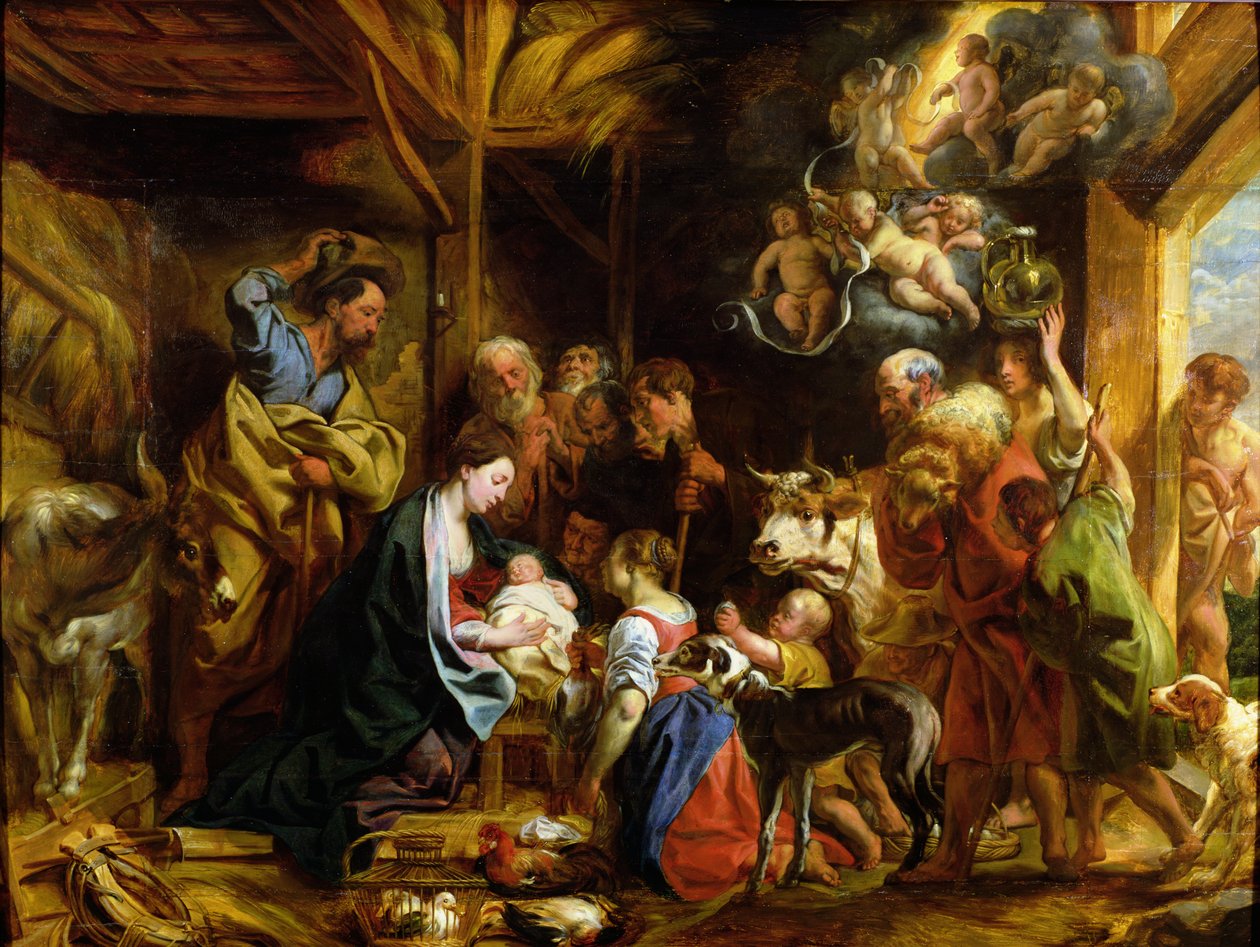 The Nativity (olja på panel) av Jacob Jordaens